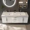 Aro 150 cm Floating Double Bathroom Vanity with Sink, Sintered Stone Top – White – Series