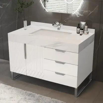 Picture of Aro 35-inch Freestanding Single Bathroom Vanity with Sink, Sintered Stone Top – White – AUD-H1750