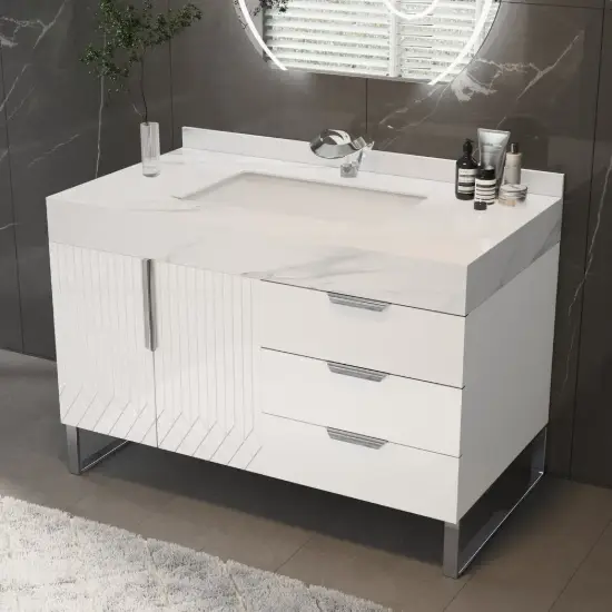 Aro 35-inch Freestanding Single Bathroom Vanity with Sink, Sintered Stone Top – White – AUD-H1750