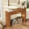 Oval Walnut Console Table with Waved Wood Top