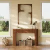Oval Walnut Console Table with Waved Wood Top
