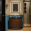 Picture of Modern 800mm Floating Bathroom Vanity with One-piece Glass Basin 2 Drawers in Walnut
