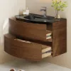 Picture of Modern 800mm Floating Bathroom Vanity with One-piece Glass Basin 2 Drawers in Walnut
