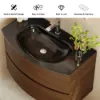 Picture of Modern 800mm Floating Bathroom Vanity with One-piece Glass Basin 2 Drawers in Walnut