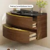 Picture of Modern 800mm Floating Bathroom Vanity with One-piece Glass Basin 2 Drawers in Walnut