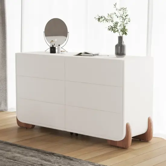 Curva 160 cm Boucle White 6-Drawer Dresser with Charging Station