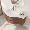 90 cm Floating Curved Bathroom Vanity Half-Circle Bathroom Cabinet Walnut