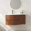 90 cm Floating Curved Bathroom Vanity Half-Circle Bathroom Cabinet Walnut