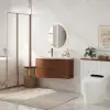 90 cm Floating Curved Bathroom Vanity Half-Circle Bathroom Cabinet Walnut