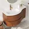 90 cm Floating Curved Bathroom Vanity Half-Circle Bathroom Cabinet Walnut