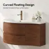 90 cm Floating Curved Bathroom Vanity Half-Circle Bathroom Cabinet Walnut