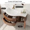 90 cm Floating Curved Bathroom Vanity Half-Circle Bathroom Cabinet Walnut