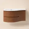 90 cm Floating Curved Bathroom Vanity Half-Circle Bathroom Cabinet Walnut