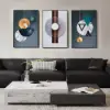 3 Pieces Luxury Wall Decor Set With Black Frame Abstract Paintings in Living Room
