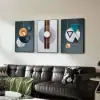 3 Pieces Luxury Wall Decor Set With Black Frame Abstract Paintings in Living Room