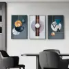 3 Pieces Luxury Wall Decor Set With Black Frame Abstract Paintings in Living Room