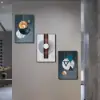 3 Pieces Luxury Wall Decor Set With Black Frame Abstract Paintings in Living Room