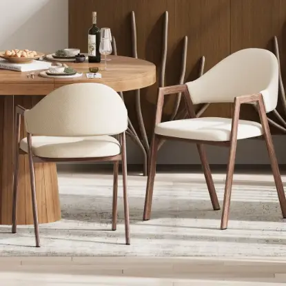 Picture of Modern Warm White Linen Dining Chair with Upholstered, 8 Pieces