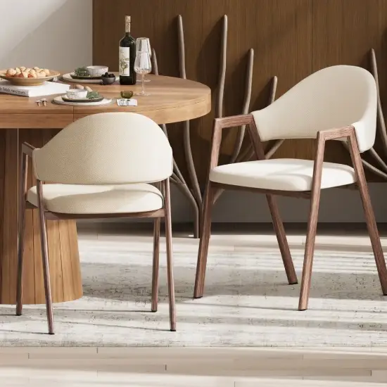 Modern Warm White Linen Dining Chair with Upholstered, 4 Pieces