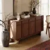 Mid Century Modern 60" Walnut Wood Sideboard with Storage & Adjustable Shelves