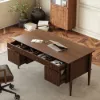 Mid Century Modern 163 cm Rectangular Walnut Veneer Desk with 6 Drawers