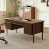 Mid Century Modern 163 cm Rectangular Walnut Veneer Desk with 6 Drawers