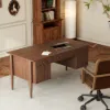 Mid Century Modern 163 cm Rectangular Walnut Veneer Desk with 6 Drawers
