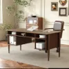 Mid Century Modern 163 cm Rectangular Walnut Veneer Desk with 6 Drawers