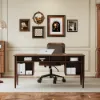Mid Century Modern 163 cm Rectangular Walnut Veneer Desk with 6 Drawers