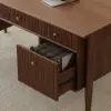 Mid Century Modern 163 cm Rectangular Walnut Veneer Desk with 6 Drawers