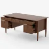Mid Century Modern 163 cm Rectangular Walnut Veneer Desk with 6 Drawers