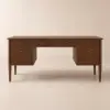 Mid Century Modern 163 cm Rectangular Walnut Veneer Desk with 6 Drawers
