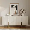 Grovyn 160 cm Buffet Sideboard Sintered Stone Top White Fluted with Adjustable Shelves