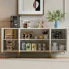Grovyn 160 cm Buffet Sideboard Sintered Stone Top White Fluted with Adjustable Shelves