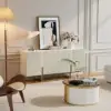 Grovyn 160 cm Buffet Sideboard Sintered Stone Top White Fluted with Adjustable Shelves