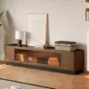 2000mm Walnut Glass Door TV Stand with Storage and LED
