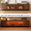 2000mm Walnut Glass Door TV Stand with Storage and LED