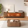 2000mm Walnut Glass Door TV Stand with Storage and LED