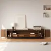 2000mm Walnut Glass Door TV Stand with Storage and LED
