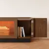 2000mm Walnut Glass Door TV Stand with Storage and LED