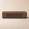 2000mm Walnut Glass Door TV Stand with Storage and LED
