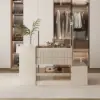 153 cm Glass Top Ivory Dresser Walk-in Closet Island with Bench & Jewelry Storage