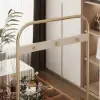 153 cm Glass Top Ivory Dresser Walk-in Closet Island with Bench & Jewelry Storage