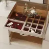 153 cm Glass Top Ivory Dresser Walk-in Closet Island with Bench & Jewelry Storage