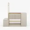153 cm Glass Top Ivory Dresser Walk-in Closet Island with Bench & Jewelry Storage