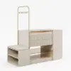 153 cm Glass Top Ivory Dresser Walk-in Closet Island with Bench & Jewelry Storage