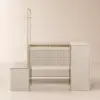 153 cm Glass Top Ivory Dresser Walk-in Closet Island with Bench & Jewelry Storage