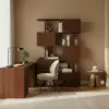 1850mm Walnut Sliding Door Etagere Bookshelf 5-Shelf Tall Book Shelf Rich Storage