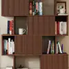 1850mm Walnut Sliding Door Etagere Bookshelf 5-Shelf Tall Book Shelf Rich Storage