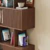 1850mm Walnut Sliding Door Etagere Bookshelf 5-Shelf Tall Book Shelf Rich Storage